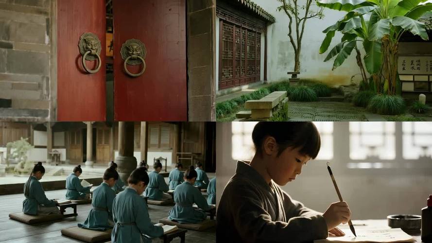 私塾学童习字教育书院朗诵国学读书古代学堂
